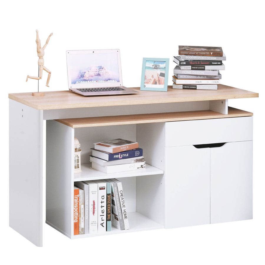HOMCOM Eckschreibtisch Computertisch Multimedia Modularer Schreibtisch mit Viel Stauraum Doppeltes Fach + Schublade und Schrank in Hellbraun Weiß   Aosom von HOMCOM