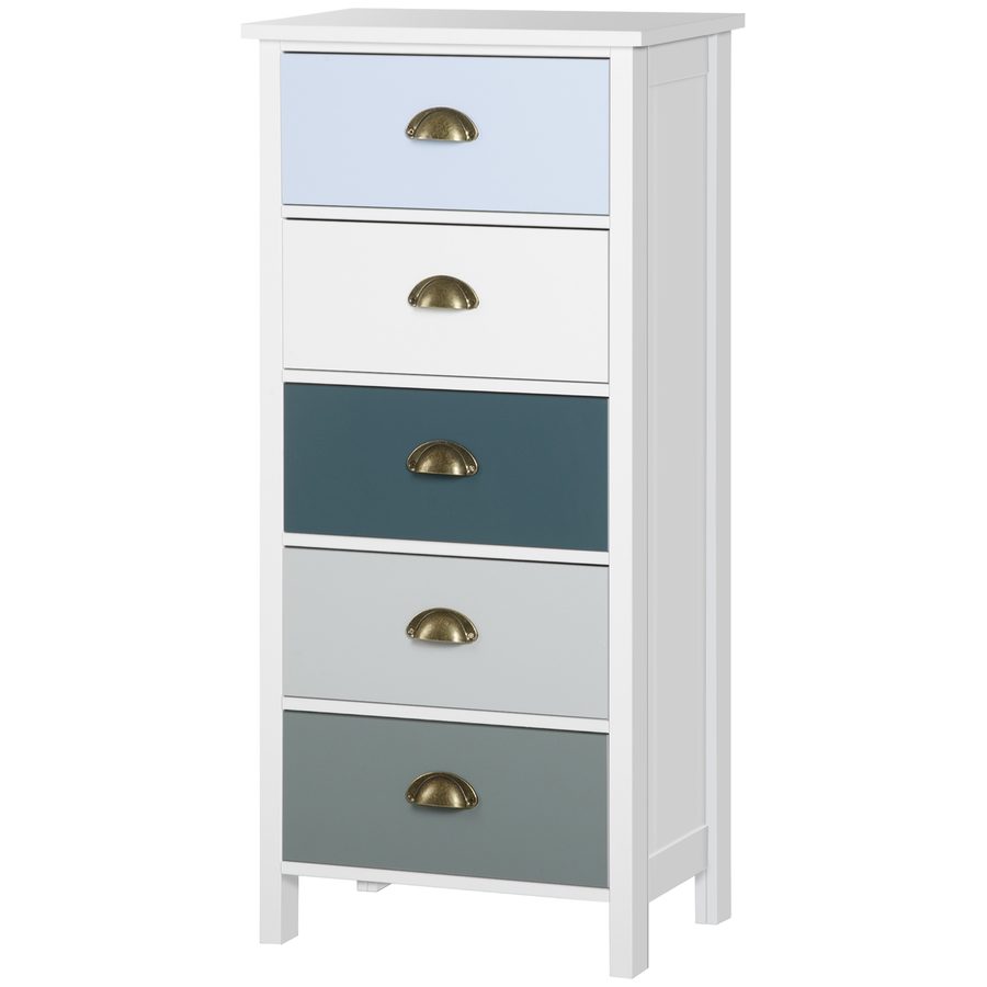 HOMCOM Kommode Schubladenschrank Aufbewahrungsschrank mit 5 Schubladen in verschiedenen Farben und Muschelgriffen aus Metall MDF - Maße: 45B x 30T x 95,4H cm   Aosom von HOMCOM