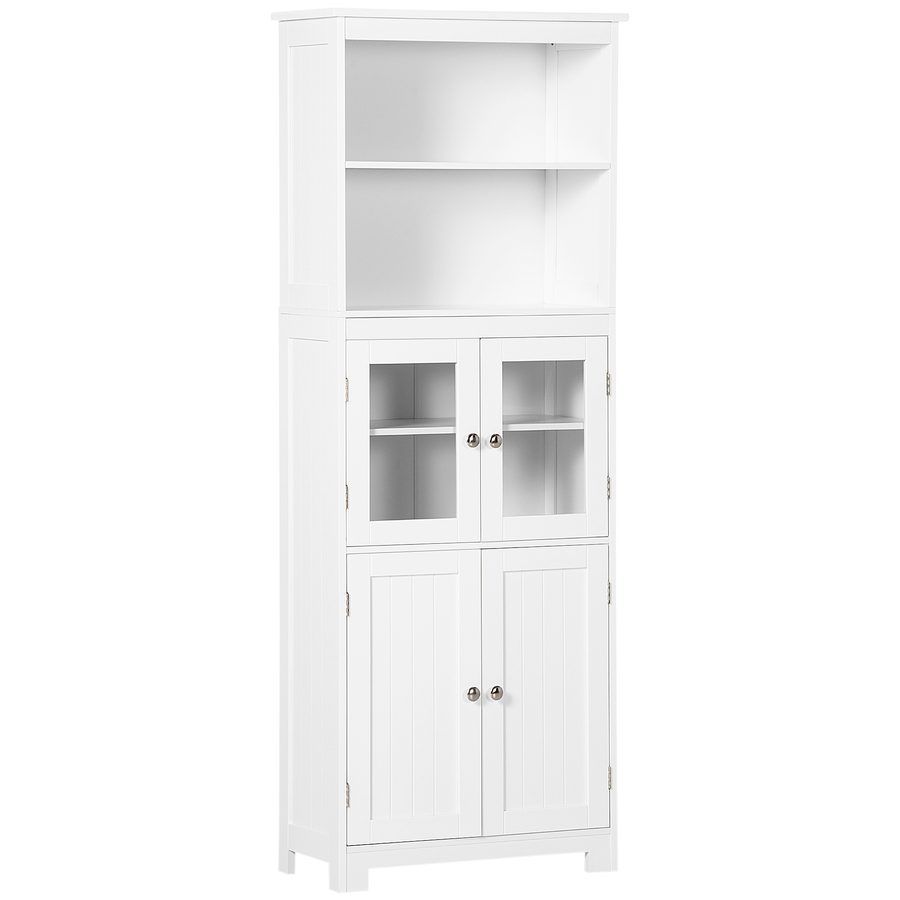 HOMCOM Küchenschrank, Küchenbuffet, Mehrzweckschrank mit 2 Offenen Ebenen, 2 Schränken, Vitrinenschrank mit Anti-Kipp-Schutz, für Wohnzimmer, Esszimmer, Weiß, 60 x 30 x 162 cm   Aosom von HOMCOM