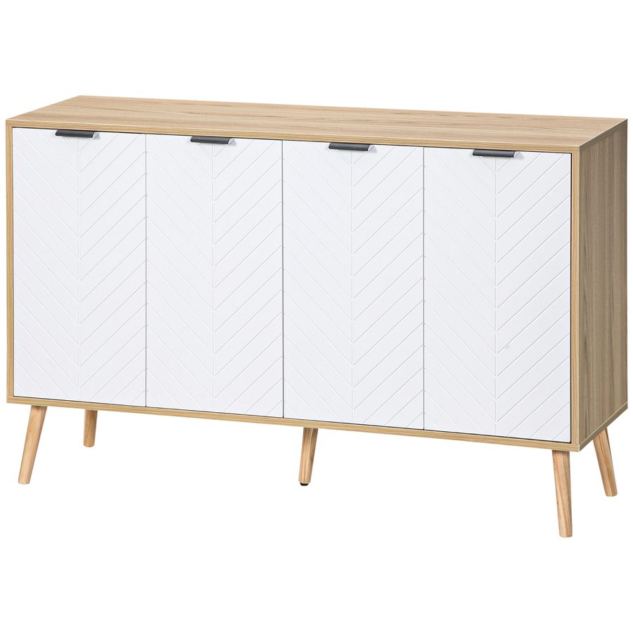 HOMCOM Buffet Lowboard, Aufbewahrungsmöbel, verstellbare Regale, 2 Schränke, 4 Türen Chevron-Muster, für Küche, Esszimmer, Wohnzimmer, 120 x 35 x 77,4 cm, Weiß   Aosom von HOMCOM