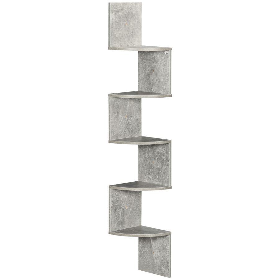 HOMCOM Eckregal Wandregal Zick-Zack-Design 20L x 20B x 126H cm 5 Ebenen Holz Grau   Aosom von HOMCOM