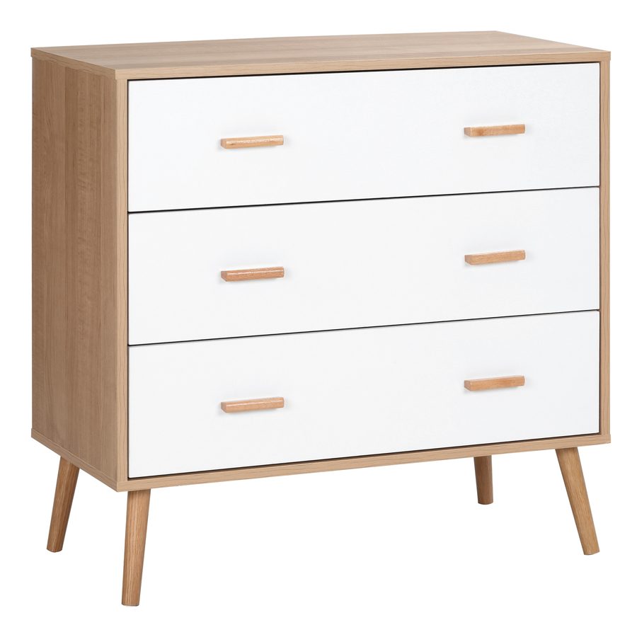 HOMCOM Kommode mit 3 Schubladen Sideboard Schubladenkommode Schrank Mehrzweckschrank Wohnzimmer Esszimmer Skandi-Design Weiß+Natur 80 x 39 x 80 cm   Aosom von HOMCOM