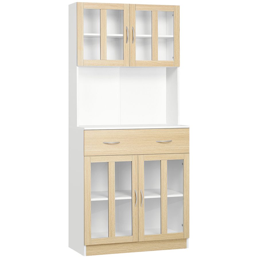 HOMCOM Küchenschrank 180 cm Küchenbuffet Hochschrank mit Glastüren Geschirrschrank  Esszimmerschrank mit Schubladen Schrank 80 x 40 x 180 cm   Aosom von HOMCOM