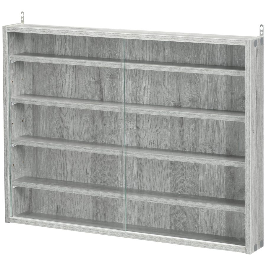 HOMCOM Sammlervitrine Wandvitrine 80 x 9,5 x 60 cm mit 4 verstellbaren Regalen und 2 Glasschiebetüren, für Sammlungen von Figuren und Miniaturautos, Grau   Aosom von HOMCOM