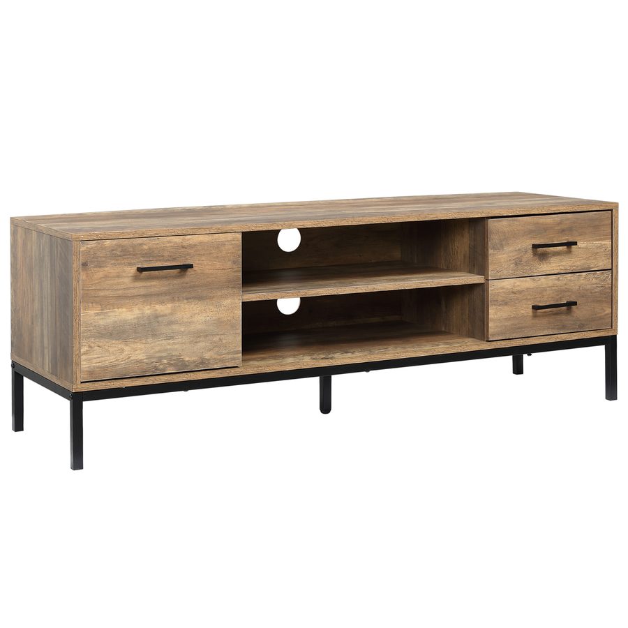HOMCOM TV-Schrank, Fernsehschrank mit 2 Fächern, 2 Schubladen, Schrank, TV Board mit Kabelöffnung, TV Kommode für TV-Geräte bis zu 50 Zoll, TV Bank für Wohnzimmer, Metall, Kaffee, 132 x 39 x 45,5 cm   Aosom von HOMCOM