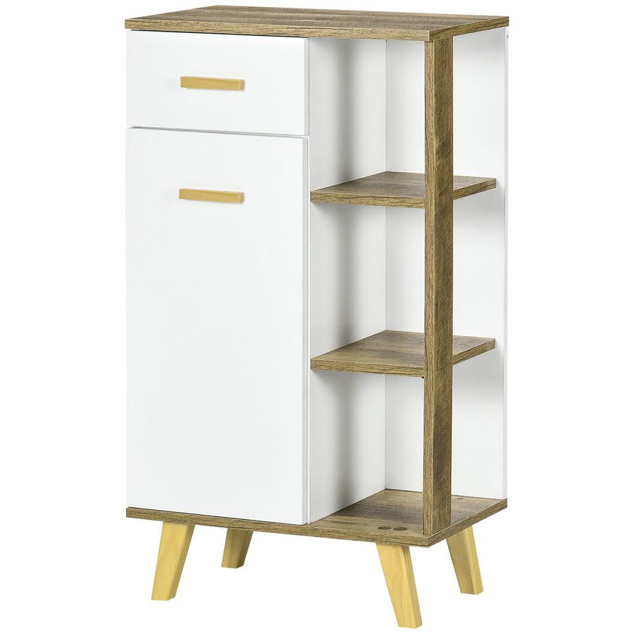 Kleankin Modernes Badezimmerregal mit Schrank, Schublade und Regalen aus Holz, Platzsparender Mehrzweckschrank mit erhöhter Basis, 50x30x89 cm, Weiß   Aosom von Kleankin