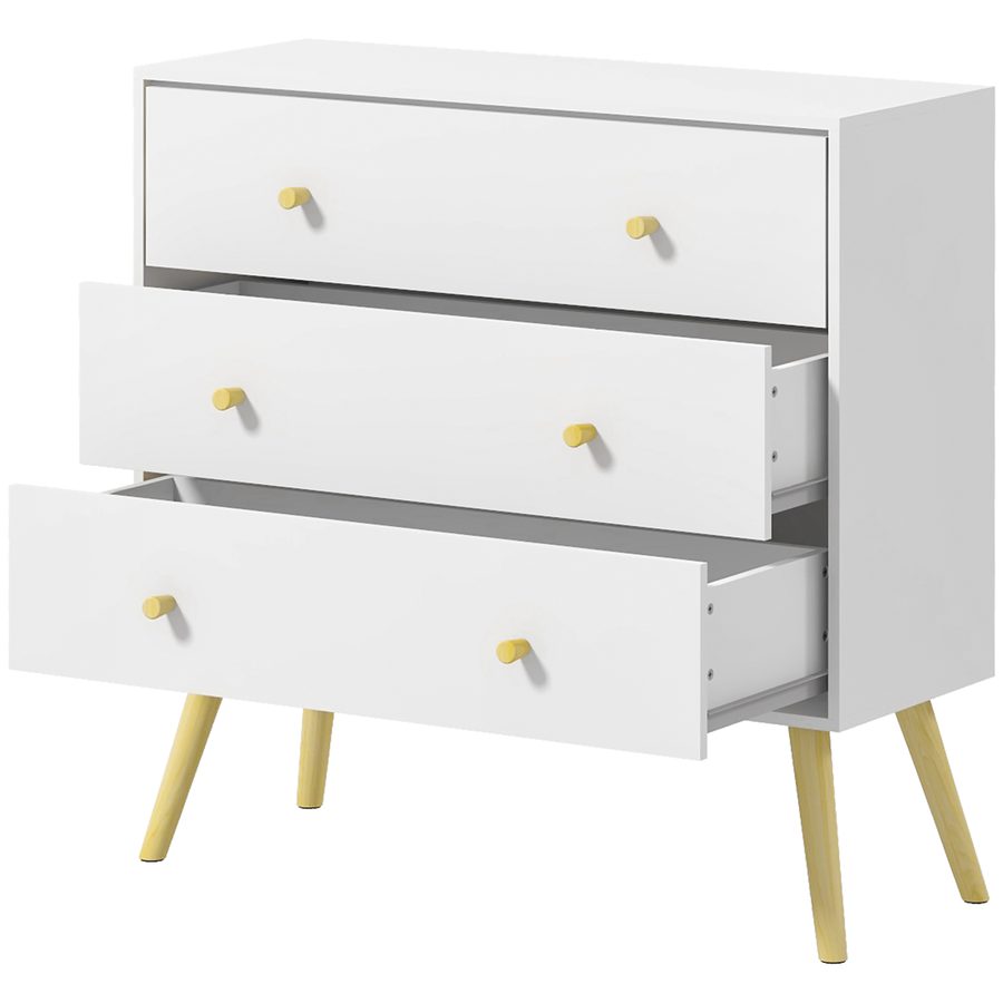 HOMCOM Kommode 3 Schubladen skandinavisches Design schmale abgeschrägte Beine Holz Kiefer Spanplatten Weiß 80 x 30 x 80 cm weiß   Aosom von HOMCOM