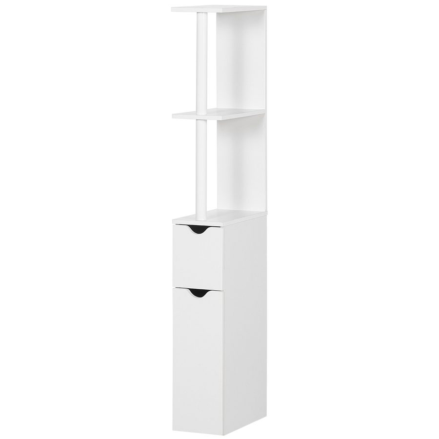 Kleankin Badezimmerschrank mit 2 Regalen und 2 Schränken, hoher platzsparender Schrank aus MDF, 15,2x29,8x118cm, Weiß   Aosom von Kleankin