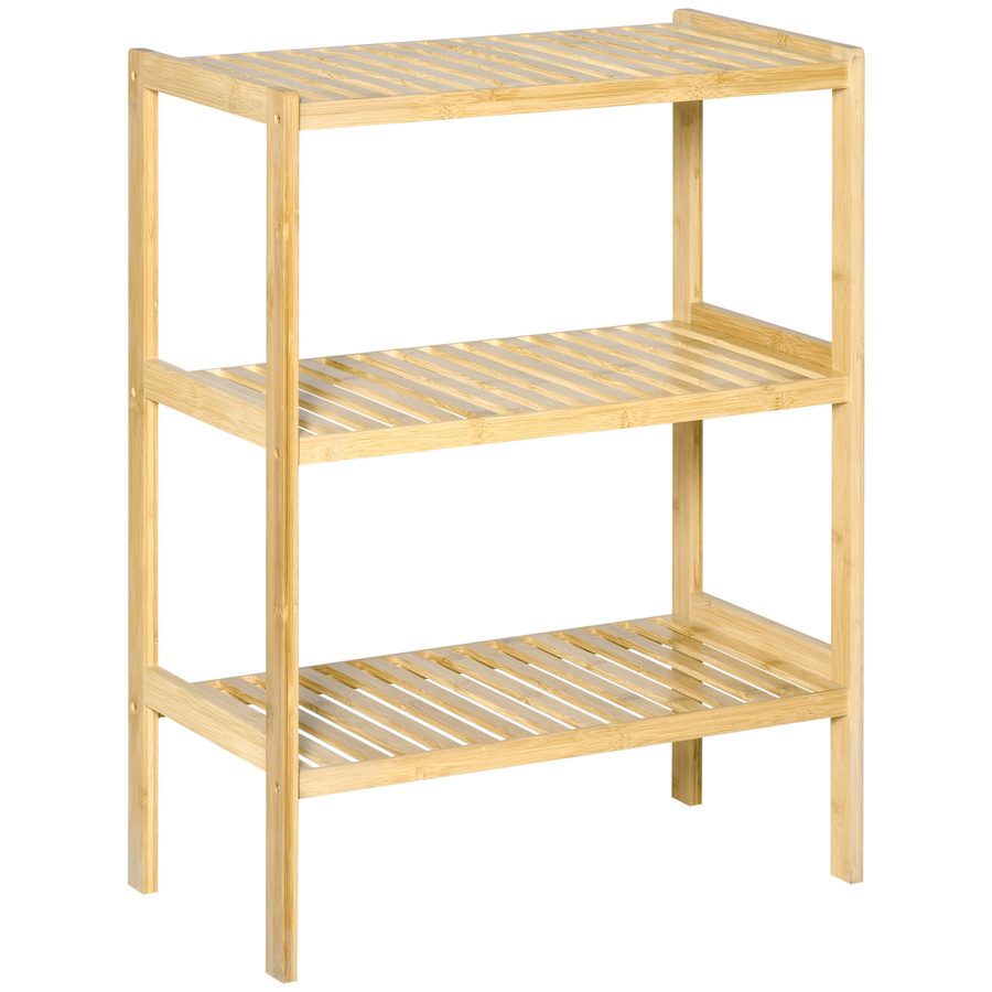 HOMCOM Badregal Standregal 3 Ebenen Bambusregal Küchenregal für Bad Küche Wohnzimmer Flur Natur 62 x 33 x 80 cm   Aosom.de von HOMCOM