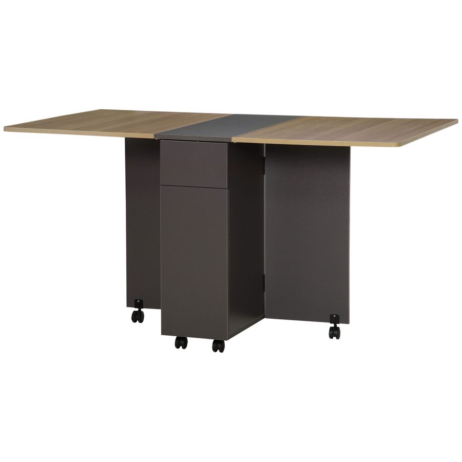 HOMCOM Klappbarer Esstisch auf Rollen mit Stauraum 2 Schubladen und 1 Schrank 76 x 140 x 74 cm Grau und Naturholz   Aosom von HOMCOM