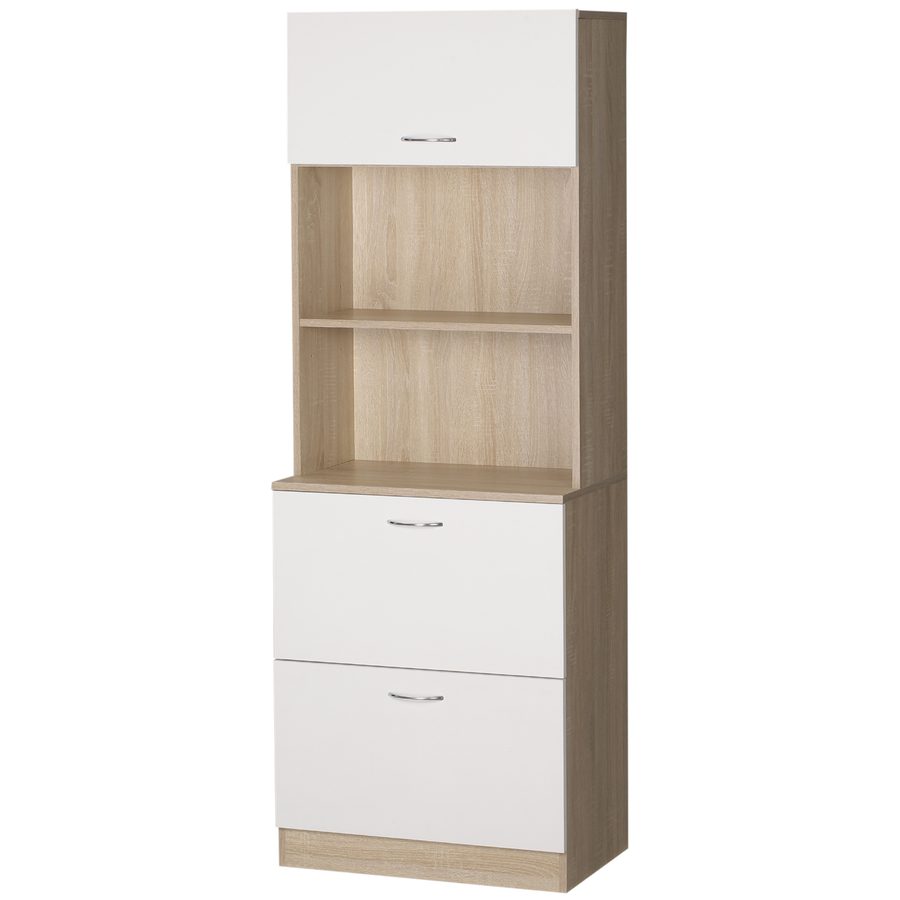 HOMCOM Küchenbuffet Küchenschrank Mehrzweckschrank 2 Schubladen 1 Schrank + große Arbeitsplatte 60 x 38 x 168 cm MDF weiß   Aosom von HOMCOM