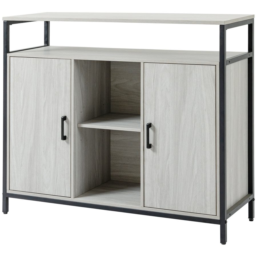 HOMCOM Moderne Holzkommode mit 2 Schränken und Regalen, Küchenmöbel und Eingang in Hellgrau, 100x34x87,2cm   Aosom von HOMCOM
