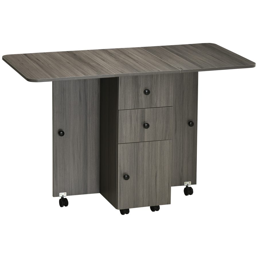 HOMCOM Klappbarer Esstisch Küchentisch mit 2 klappbaren Böden, 2 Schubladen, 1 Schrank und 1 Ablage 120 x 60 x 76,5 cm - Dunkelgrau   Aosom von HOMCOM