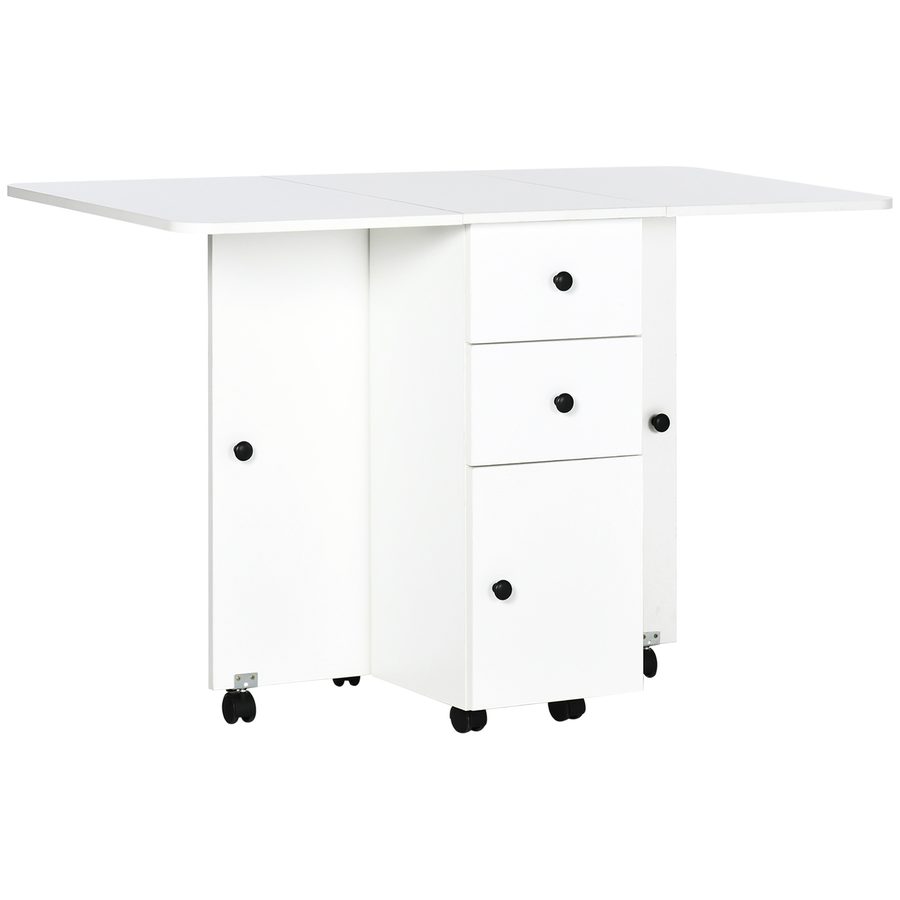 HOMCOM Klappbarer Küchentisch, Esstisch mit 2 klappbaren Platten, 2 Schubladen, 1 Schrank und 1 Ablagefläche, 120 x 60 x 76,5 cm - weiß   Aosom von HOMCOM