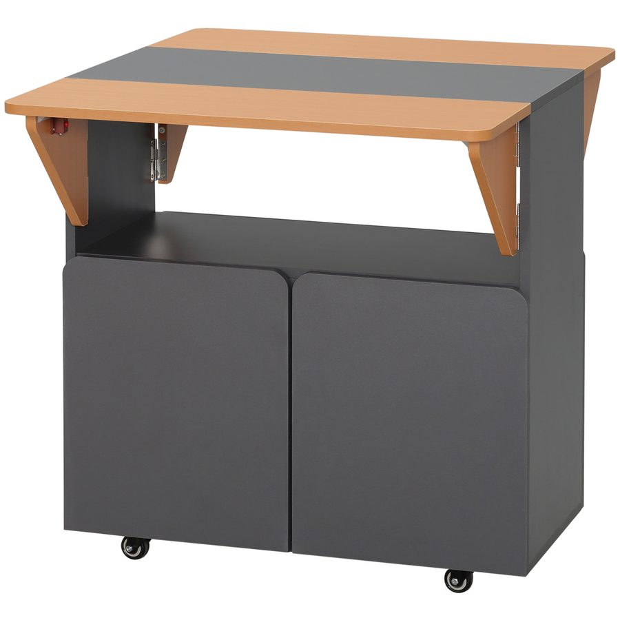 HOMCOM Klappbarer Platzspartisch für maximal 4 Personen mit 4 Rollen, Versteckter Regaleinheit und Schrank mit Türen, 70x83x75 cm, Gelb und Grau   Aosom von HOMCOM
