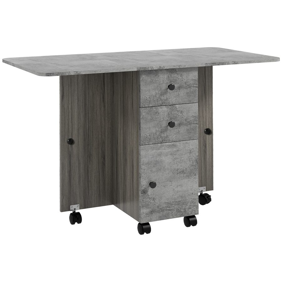 HOMCOM Klappbarer Küchentisch, klappbarer Esstisch mit 2 klappbaren Platten, 2 Schubladen, 1 Schrank und 1 Ablagefach, 120 x 60 x 76,5 cm - Grau   Aosom von HOMCOM