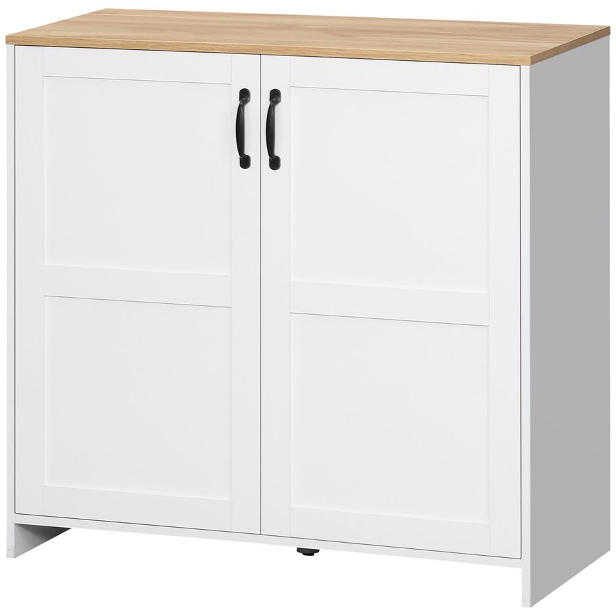 HOMCOM Schrank Aufbewahrung Buffet Küche mit 2 Türen und 2 verstellbaren Regalen - Weiß und Holzoptik - 90 x 39,5 x 88 cm   Aosom von HOMCOM
