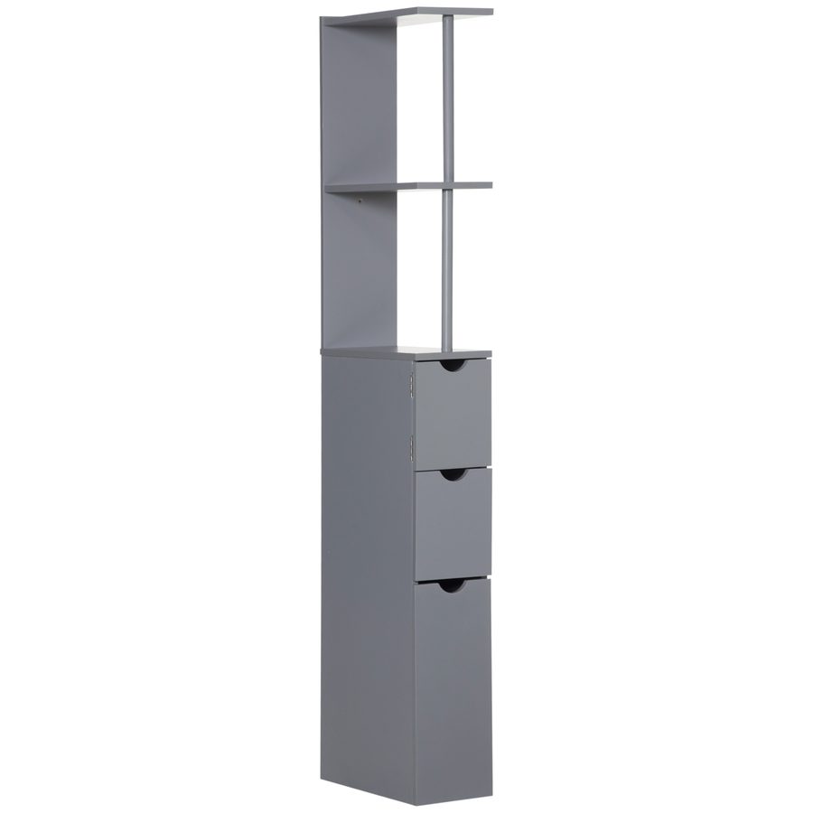 HOMCOM Badezimmersäule, platzsparender Holz-Badschrank mit Schrankfach, Ablagen und Schubladen, 15x33x136,8 cm, Grau   Aosom von HOMCOM