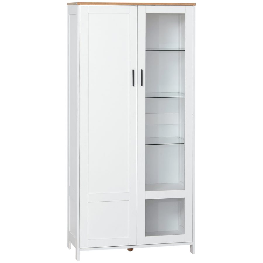 HOMCOM Küchenbuffet, Küchenschrank, Vitrine, 2 Türen, davon eine verglast - Aufbewahrungsmöbel mit verstellbaren Regalen und 9 Fächern, 76 x 36 x 160 cm - weiß   Aosom von HOMCOM