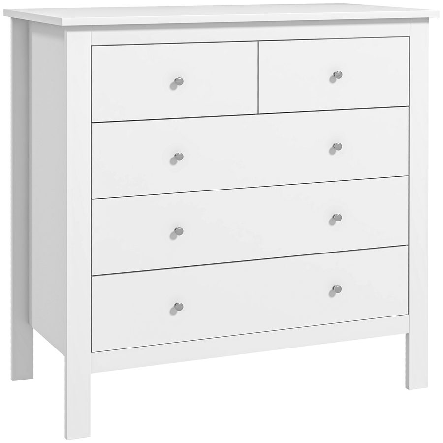 HOMCOM Kommode mit 5 Schubladen Beistellschrank Schubladenkommode Sideboard mit Anti-Kipp-Schutz, Schrank für Wohnzimmer, Schlafzimmer, Weiß 79 x 39,5 x 80,5 cm   Aosom von HOMCOM