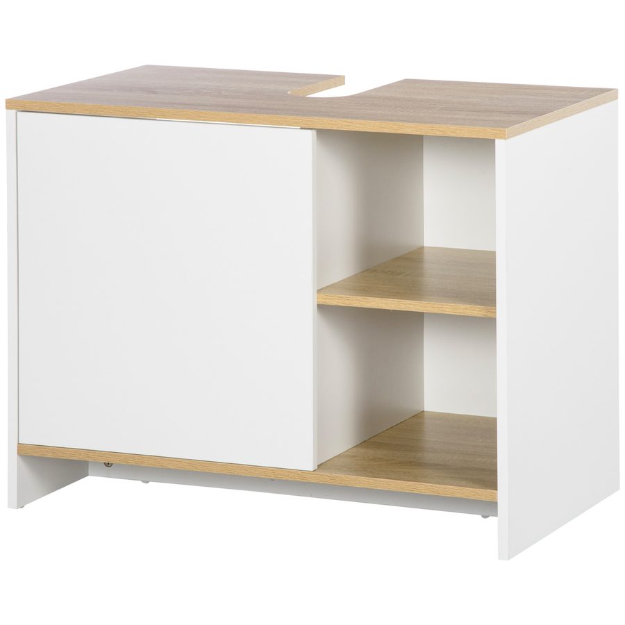 Kleankin Unterschrank mit Schrank und 2 Regalen aus Spanplatte, 77 x 45 x 60 cm, Weiß und Holz   Aosom von Kleankin
