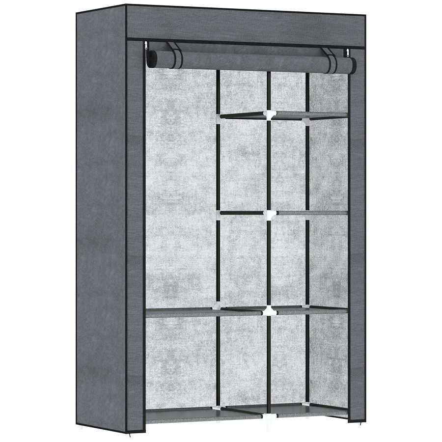 HOMCOM Kleiderschrank Stoffschrank mit Kleiderstange, 6 Fächern, Faltbare Garderobe in Vlies-Optik, Faltschrank für Schlafzimmer, Flur, Dunkelgrau, 103 x 43 x 162,5 cm   Aosom von HOMCOM