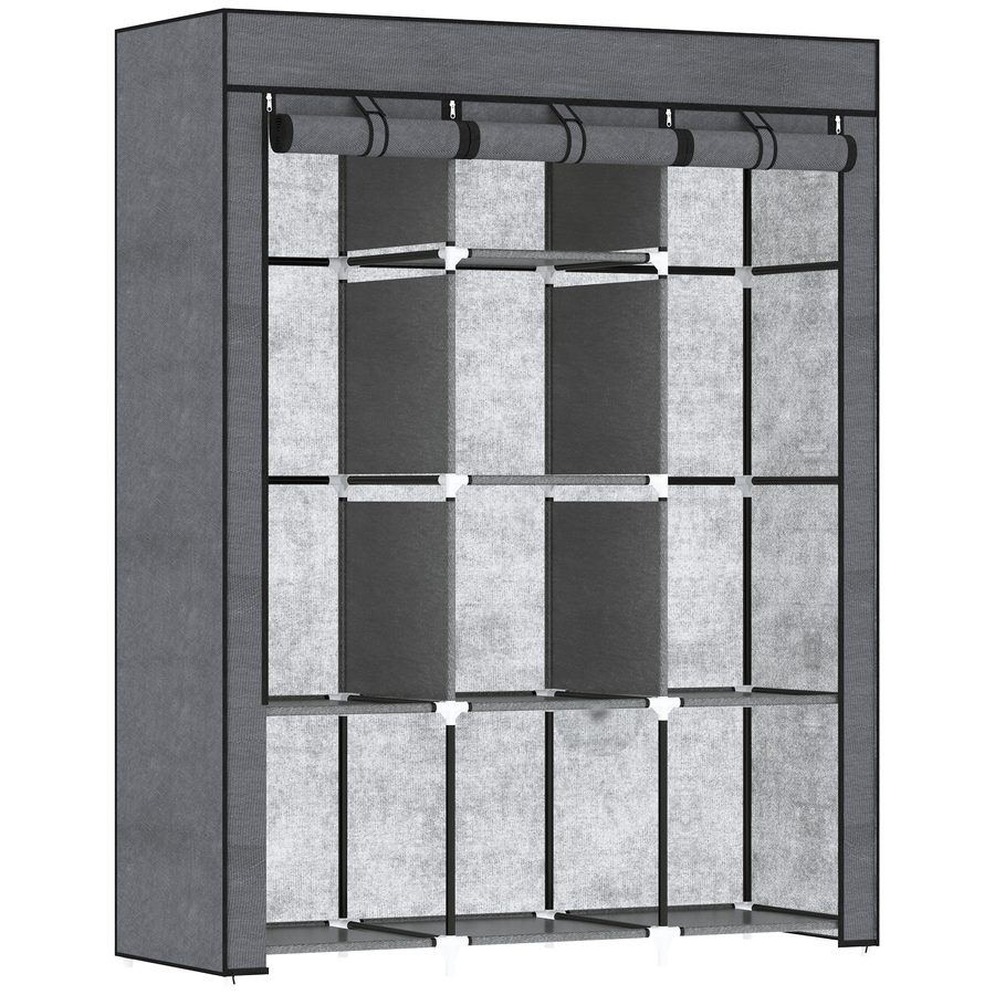 HOMCOM Stoffschrank, Kleiderschrank mit Kleiderstangen, 8 Ebenen, Faltschrank, Faltbare Garderobe für Schlafzimmer, Flur, Vliesstoff, Dunkelgrau, 125 x 43 x 162,5 cm   Aosom von HOMCOM
