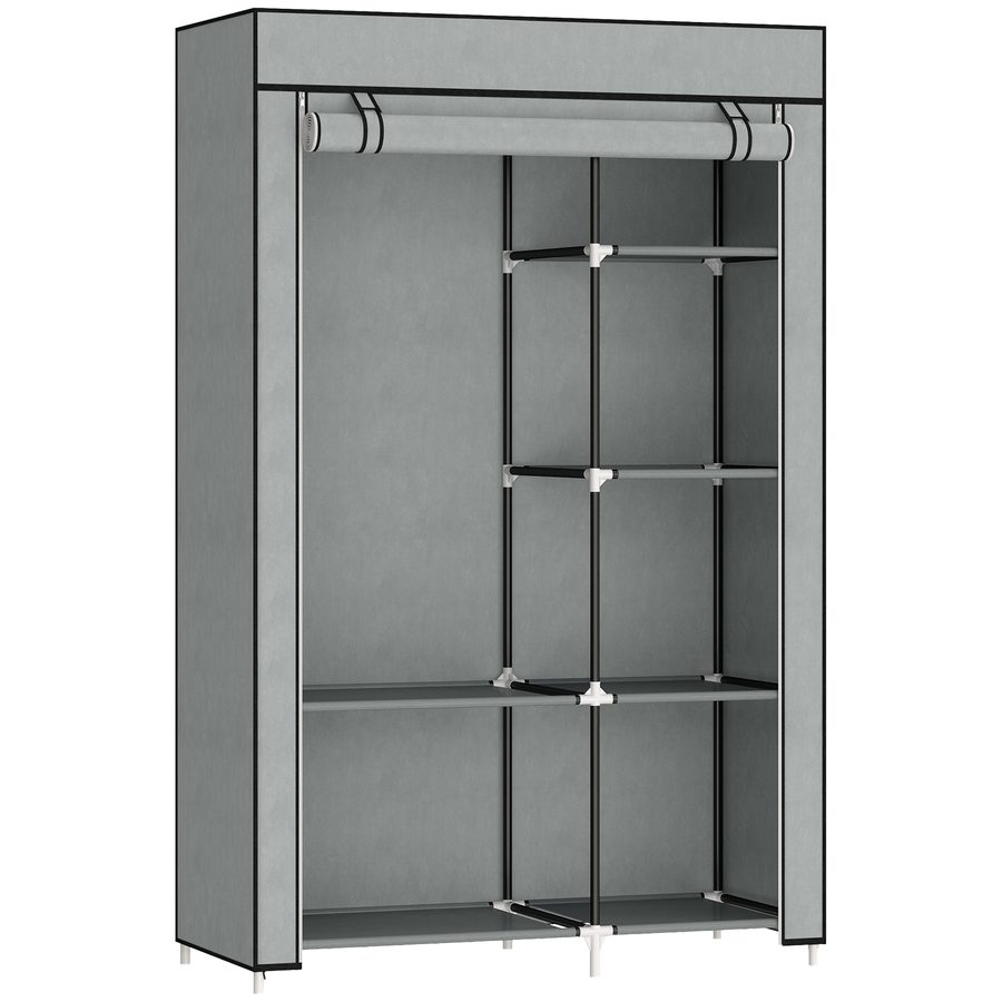 HOMCOM Kleiderschrank Stoffschrank, 6 Fächer, Grau, 103x43x162,5cm, Faltbare Garderobe in Vlies-Optik  Aosom von HOMCOM
