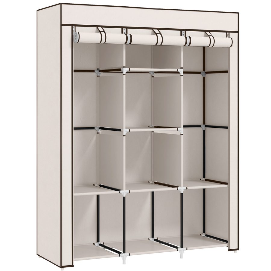 HOMCOM Stoffschrank, Kleiderschrank mit Kleiderstangen, 8 Ebenen, Faltschrank, Faltbare Garderobe für Schlafzimmer, Flur, Vliesstoff, Cremeweiß, 125 x 43 x 162,5 cm   Aosom von HOMCOM