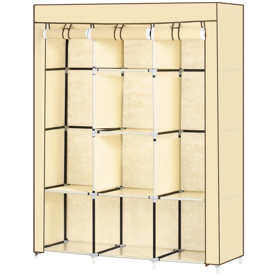 HOMCOM Stoffschrank Kleiderschrank mit 8 Ebenen & Kleiderstangen, Faltschrank aus Vliesstoff in Beige, 125x43x162,5cm für platzsparende Aufbewahrung   Aosom.de von HOMCOM