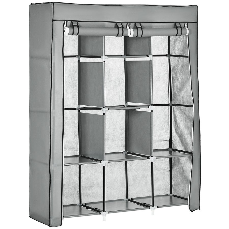 HOMCOM Stoffschrank mit Kleiderstangen, faltbare Garderobe 8 Ebenen, hellgrau für Schlafzimmer & Flur   Aosom.de von HOMCOM