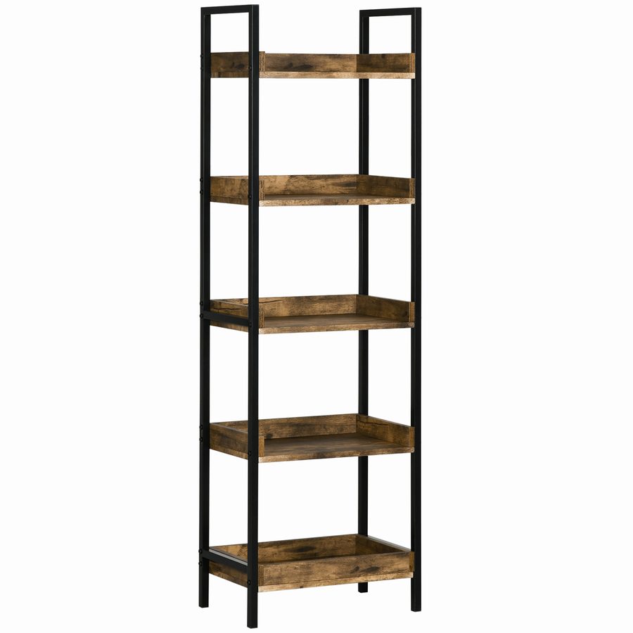 HOMCOM Lagerregal, Bücherregal mit 5 Ebenen, Standregal im Industriedesign, Hochregal mit Anti-Kipp-Schutz für Schlafzimmer, Wohnzimmer, Küche, Braun, 48 x 30 x 155 cm   Aosom von HOMCOM