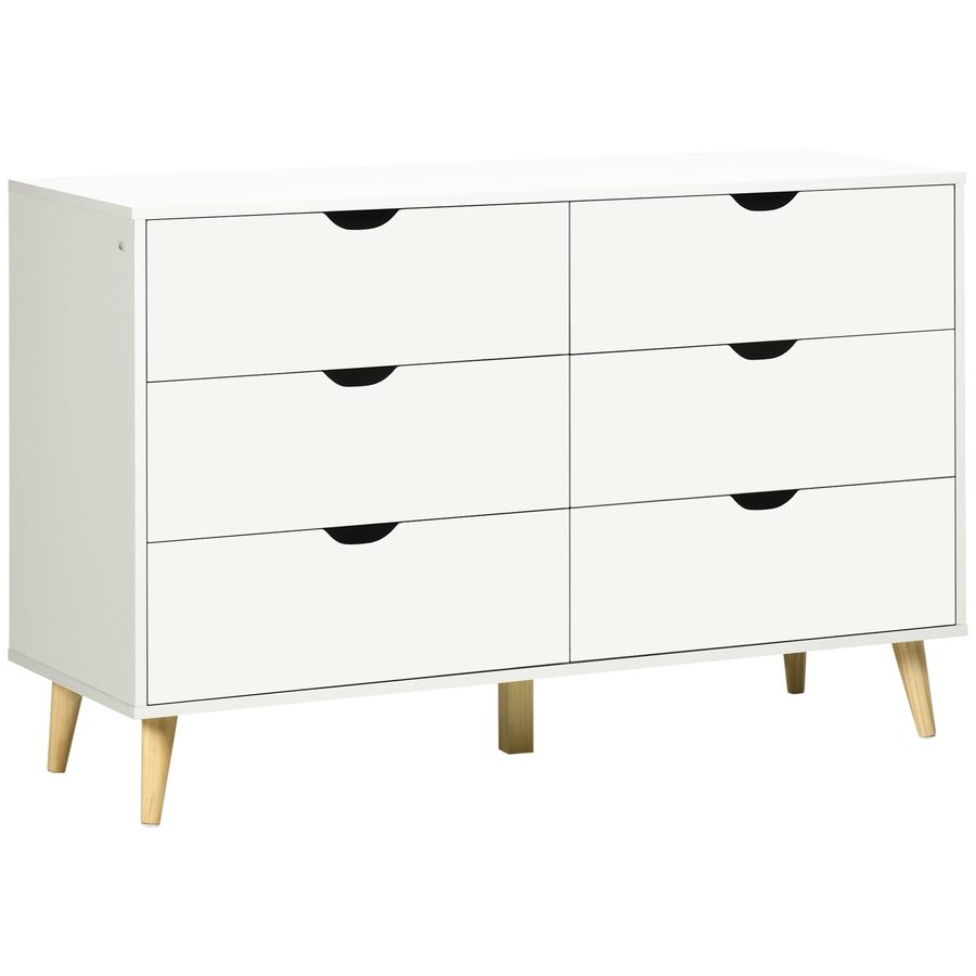 HOMCOM Kommode 6 Schubladen Aufbewahrungsmöbel 5 abgeschrägte Holzbeine 120 x 40 x 76 cm - weiß   Aosom von HOMCOM