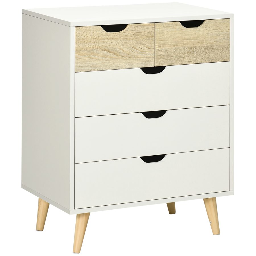 HOMCOM Kommode mit 5 Schubladen Beistellschrank Sideboard für Wohnzimmer Schlafzimmer, 60x40x77,5 cm, Weiß Hellbraun, elegantes Design aus Spanplatte   Aosom.de von HOMCOM