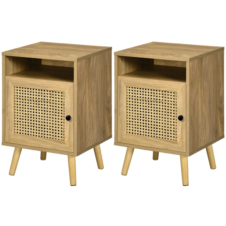 HOMCOM Lot de 2 Nachttisch Nachtschrank mit Schrank Tür Rattan Flechtwerk und Fach Vintage Design 39 x 35 x 60 cm Natur   Aosom von HOMCOM
