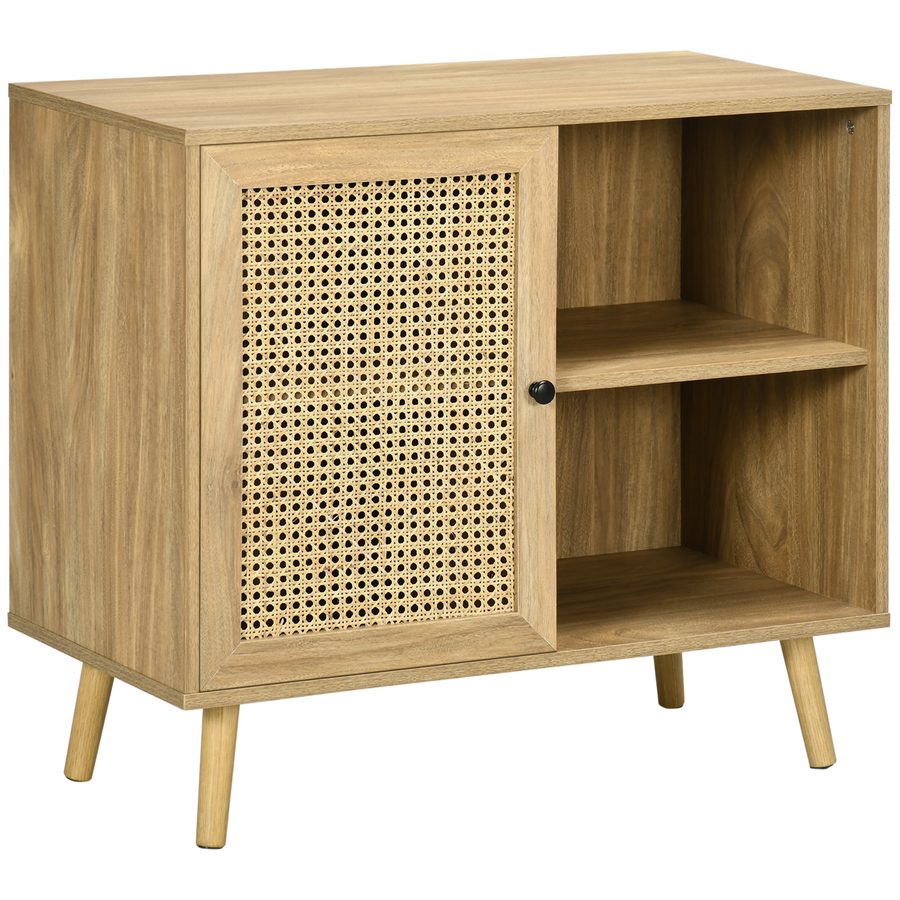 HOMCOM Sideboard Küchenschrank mit Tür, 2 Offenen Fächern, Aufbewahrungsschrank mit Verstellbarer Ablage, Kippschutz für Wohnzimmer Natur Kiefernholz 80 x 39 x 70 cm   Aosom von HOMCOM