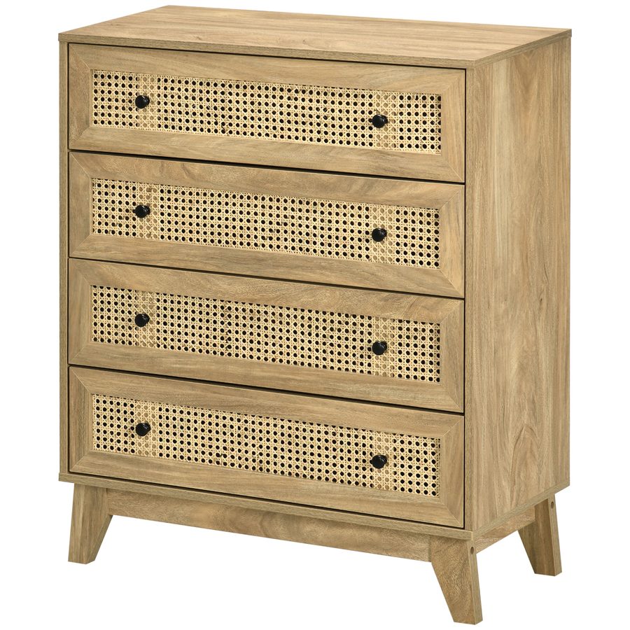 HOMCOM Kommode 4 Schubladen Aufbewahrungsmöbel mit Rattanfront 80 x 35 x 95 cm heller Holzfarbe   Aosom von HOMCOM