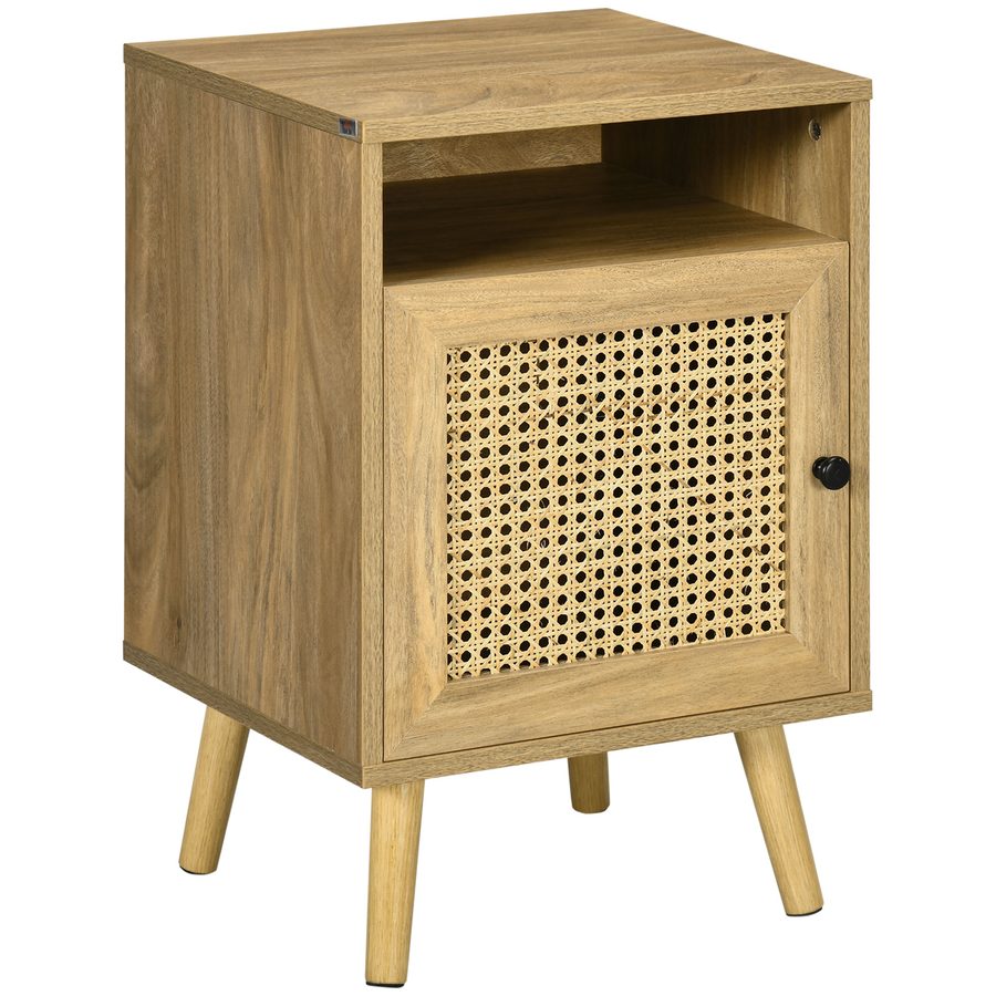 HOMCOM Nachtschrank Nachttisch mit Schrank, Beistelltisch mit Ablagefach, Nachtkommode Nachtkästchen mit Rattenoptik für Schlafzimmer, Wohnzimmer, 39 x 35 x 60 cm, Natur   Aosom von HOMCOM