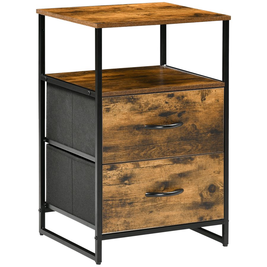 HOMCOM Kommode, Aufbewahrungsschrank mit Faltbaren Stoff-Schubladen, Regal im Industrie-Stil, Beistellschrank für Wohnzimmer, Rustikal-Braun   Aosom von HOMCOM