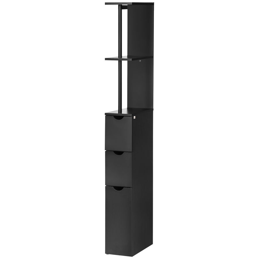 HOMCOM Badezimmerschrank, platzsparender Badschrank aus Holz, Schrank mit Regalen und Schubladen, 15x33x136 cm, Schwarz   Aosom von HOMCOM