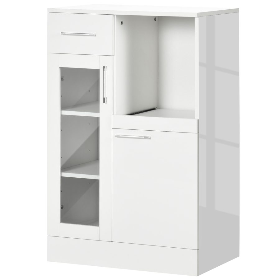 HOMCOM Modernes Sideboard mit Schränken und Schublade, platzsparendes Küchenmöbel aus Holz und Sicherheitsglas 60x40x95cm, Weiß   Aosom von HOMCOM