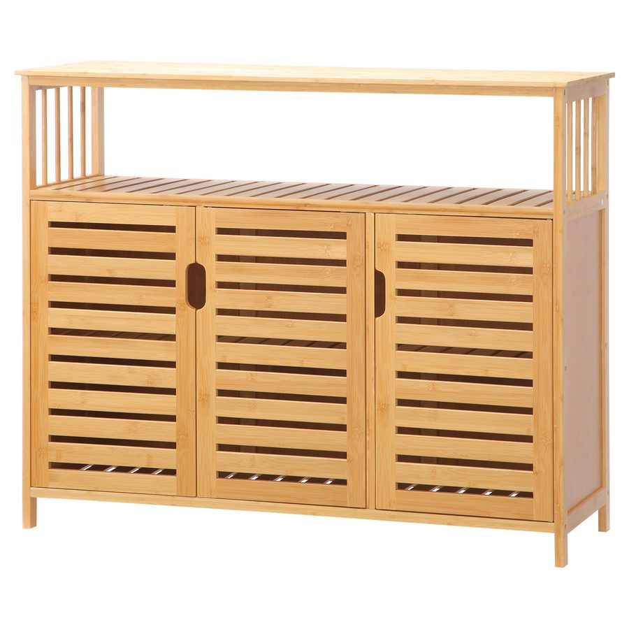 HOMCOM Buffet Aufbewahrungsschrank aus Bambusholz mit 3 Türen und Regalen - 100 x 35 x 82 cm   Aosom von HOMCOM