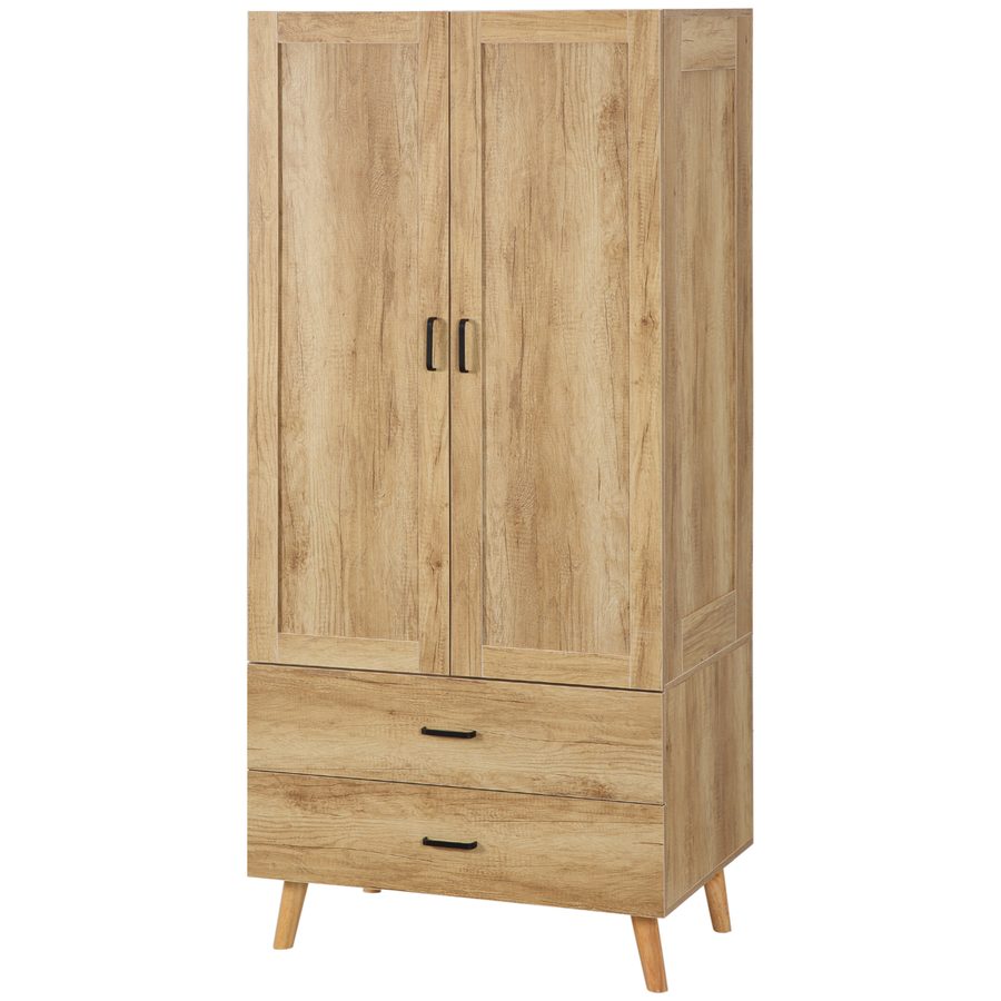 HOMCOM Kleiderschrank Kleiderschrank mit 2 Türen, 2 Schubladen und Kleiderstange - 80 x 54 x 180 cm   Aosom von HOMCOM