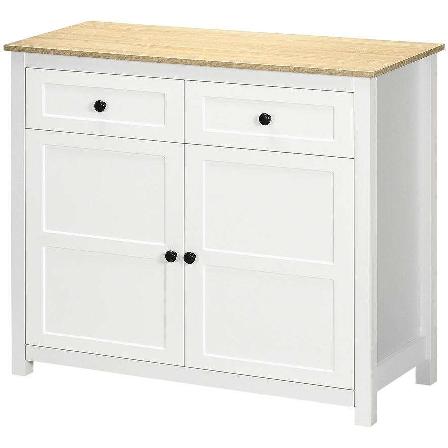 HOMCOM Buffet Aufbewahrungsschrank für Wohnzimmer, Küche mit 2 Türen, höhenverstellbares Regal, 2 Schubladen 100 x 40 x 85 cm Weiß und Holzoptik   Aosom von HOMCOM