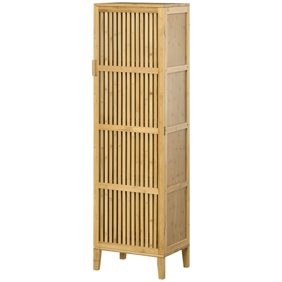 HOMCOM Bambus Aufbewahrungsschrank mit 4 Ebenen und Lamellentürdesign für Badezimmer Schlafzimmer Wohnzimmer 40 x 30 x 140 cm   Aosom von HOMCOM