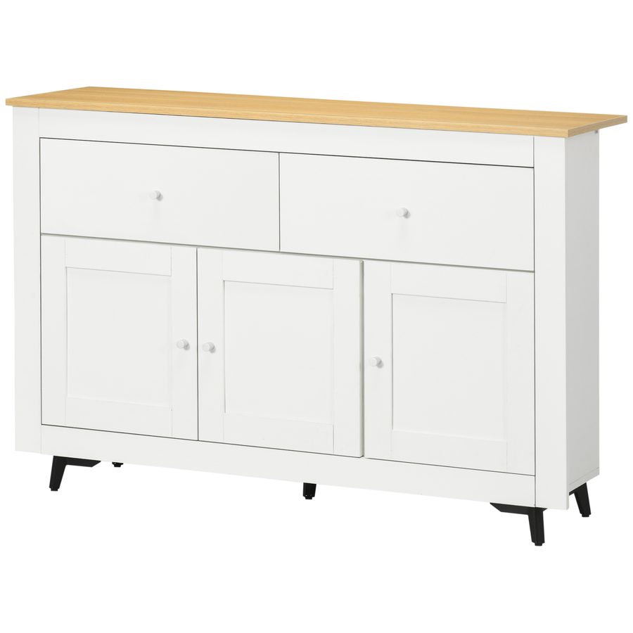 HOMCOM Buffet Küche mit 2 Schubladen 3 Türen, Aufbewahrungsmöbel für Küche, Esszimmer, Wohnzimmer, 117 x 35 x 80 cm, Weiß   Aosom von HOMCOM