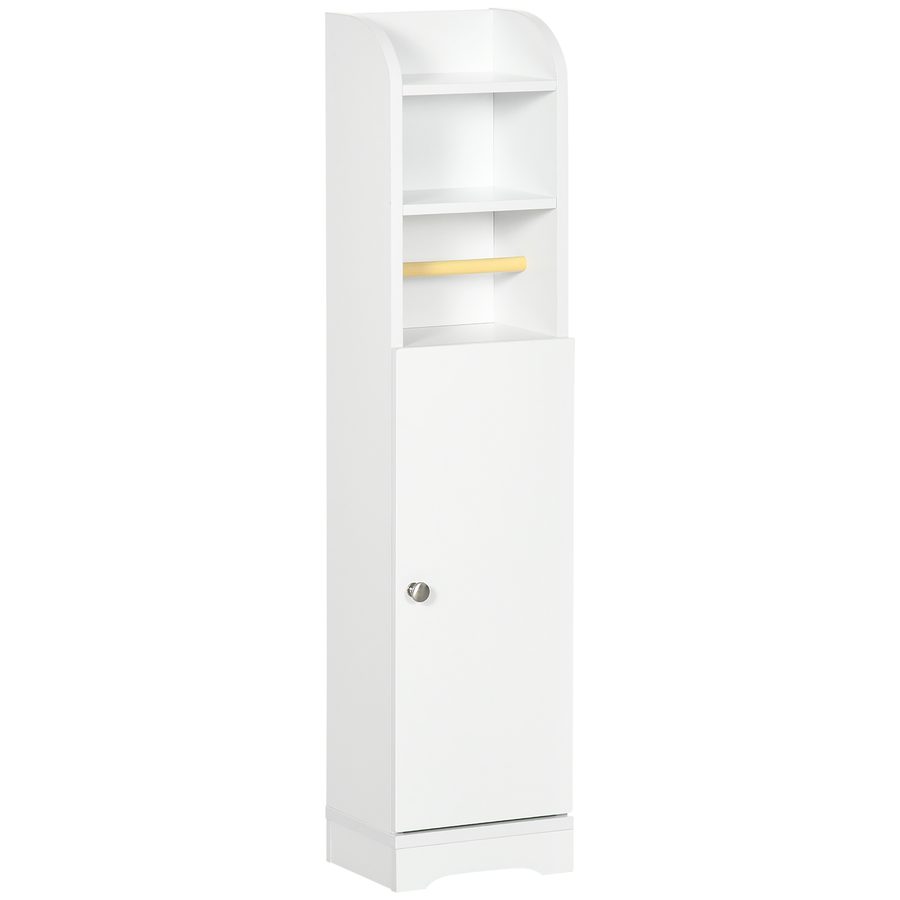 kleankin Badezimmerschrank Badschrank mit 2 Offenen Ebenen, Schrankfach, Eckschrank mit Toilettenpapierhalter, Toilettenschrank für Bad, Weiß, 23 x 18 x 100 cm   Aosom von Kleankin