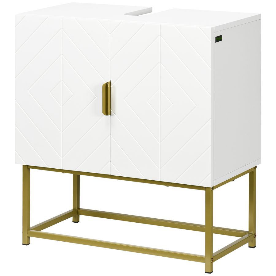 Kleankin Badezimmerschrank unter Waschbecken - Unterschrank für das Badezimmer - Schrank mit 2 Türen und Regalen - Maße 60L x 30B x 65H cm weiß   Aosom von Kleankin