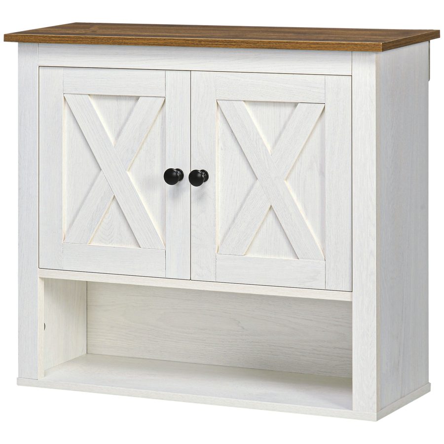 Kleankin Wandmontierter Schrank, Badezimmerschrank, Hängeschrank mit geschlossenem Fach und offenem Regal, Badezimmerschrank hoch dim. 60 x 19,5 x 52,5 cm, weiß   Aosom von Kleankin