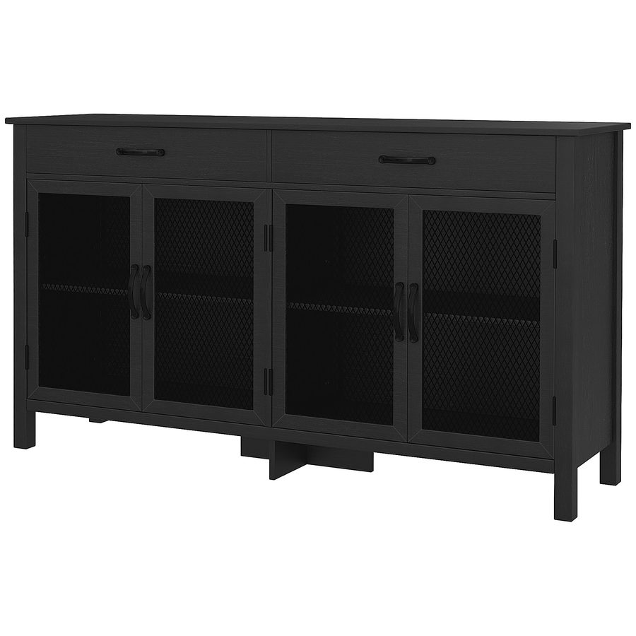 HOMCOM Lowboard-Schrank mit 4 Türen, verstellbaren Regalen und 2 Schubladen für Wohnzimmer, Küche, Esszimmer - industrieller Stil - 150 x 40 x 85 cm Schwarz   Aosom von HOMCOM